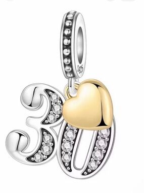Pandora Two-Tone 30 Heart Charm Pendant - Gold & Silver
